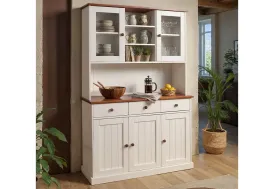 Vaisselier blanc en bois massif 5 portes 3 tiroirs L.131cm H.190cm