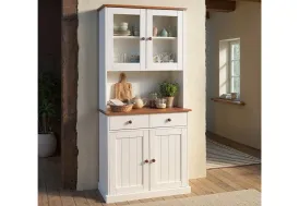 Vaisselier blanc en bois massif 4 portes 2 tiroirs L.90cm H.190cm
