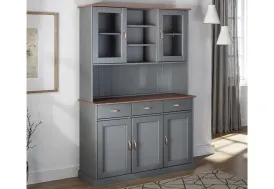 Vaisselier en bois massif 5 portes 3 tiroirs gris et sépia