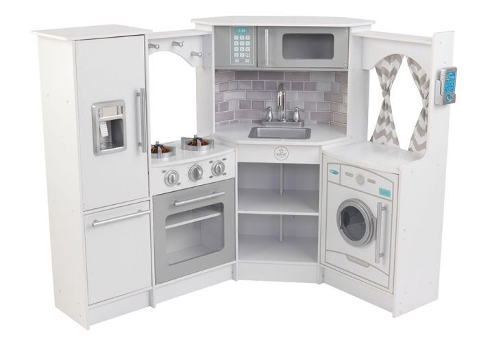 Cuisine d’Angle en Bois pour Enfants Toute Équipée Interactive Blanche