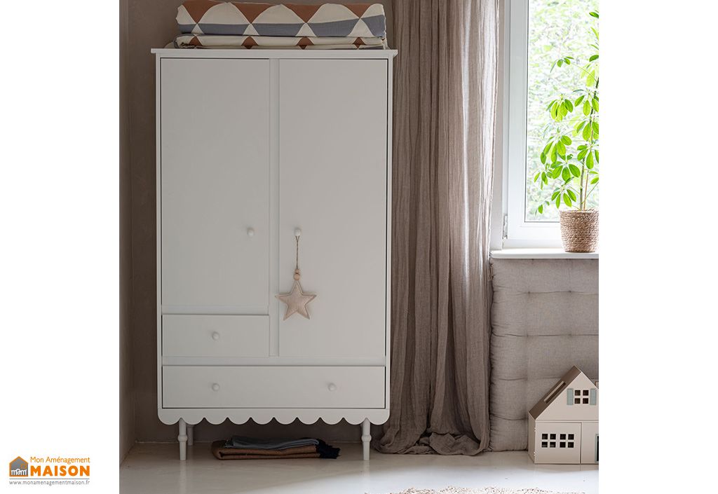 Penderie Enfant LOU Avec Tiroir Happy Garden - Style Scandinave Bois Naturel