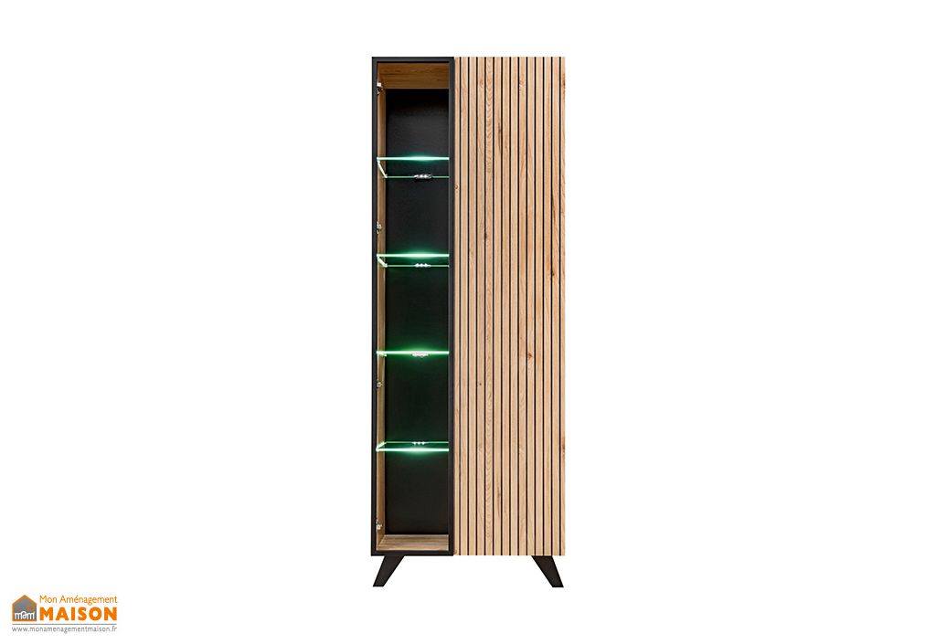 Vitrine En Verre Avec éclairage LED - Dimensions 70x40x160 Cm - Porte En Verre Trempé, Cadre Aluminium, Finition Chêne - Pour Salon, Bureau, Collection - 9