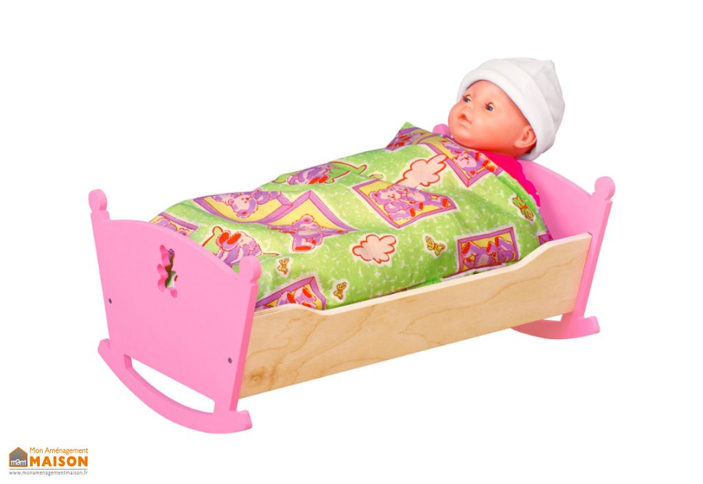 Lit en bois miniature de poupée 1:12 Échelle avec literie pour décor de Lit en bois miniature de poupée 1:12 Échelle avec literie pour décor de
