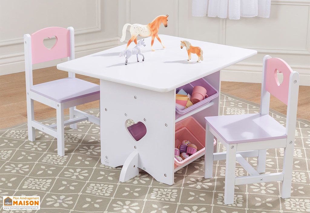 Table d’art pour enfants et chaises ensemble bureau de dessin en bois avec  bacs de stockage de rouleau de papier bacs d’étagère