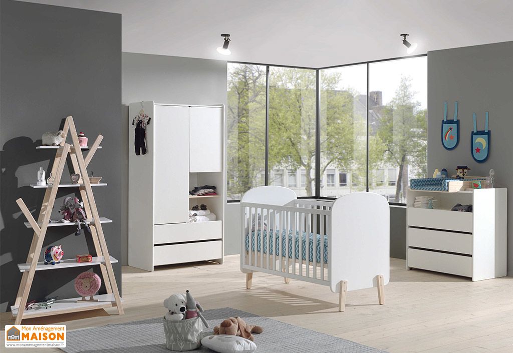 Chambre Bébé Complète : Lit, Armoire, Étagère, Commode à Langer – Kiddy