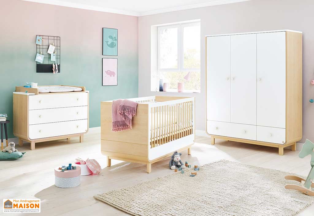 Chambre bébé complète Milenne lit bébé, commode et armoire parisienne