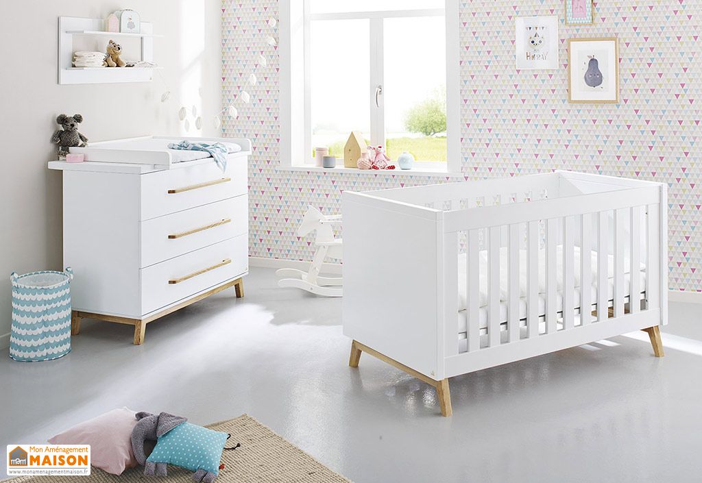 Chambre bébé complète en bois : lit évolutif, commode à langer, armoire –  Edge - Pinolino