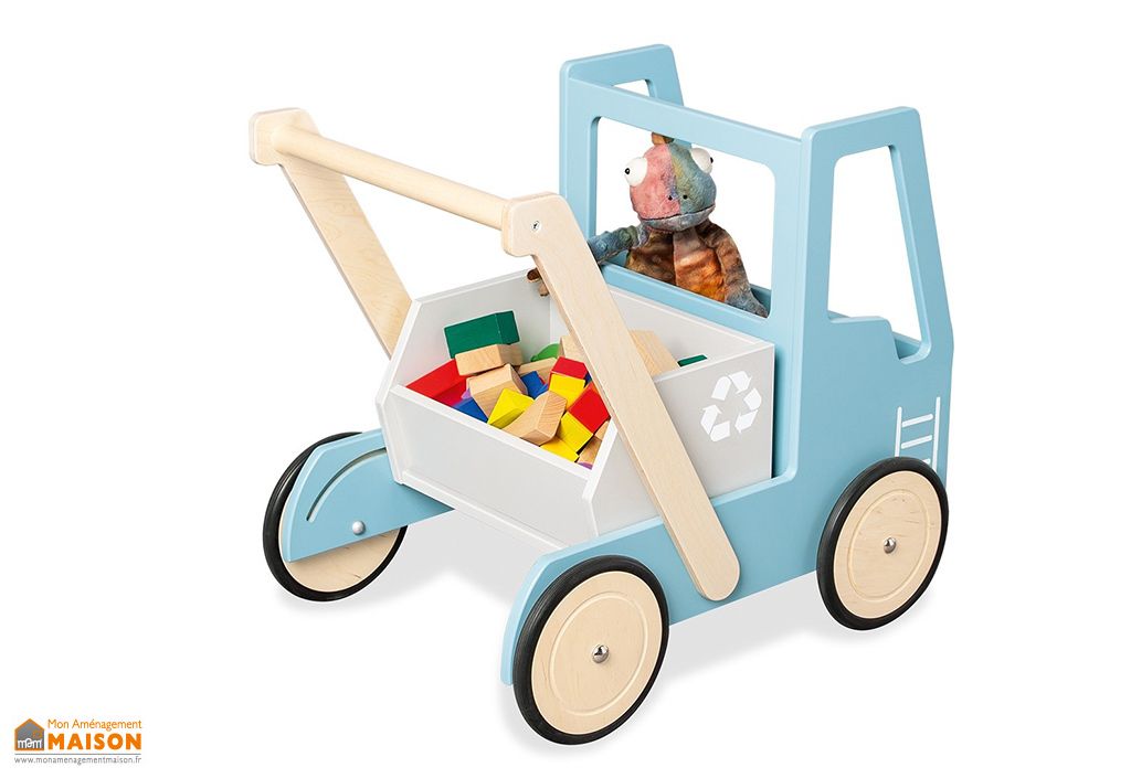 Chariot De Marche Bebe En Bois Trotteur Bébé Camion De Pompier Labebe - Jouet Bois Multifonction 1-3 Ans Aide Apprentissage Marche