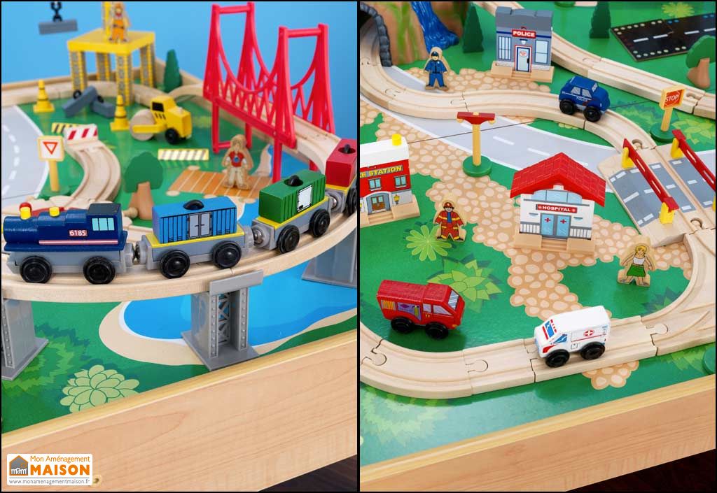 Train véhicule monde miniature circuit table de jeu activité 85 pièces en  bois jouet pour enfant naturel Teamson Kids PS-T0004.