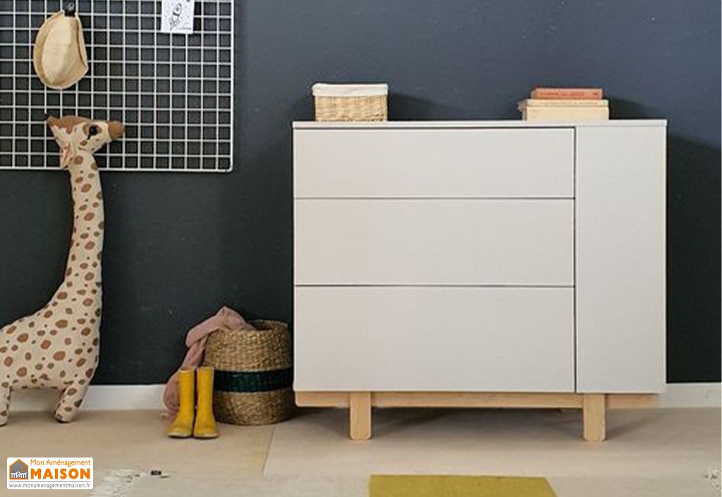 Commode Enfant 3 Tiroirs Avec Poignées Cœur - Table De Nuit MDF, Dimensions 62x38x30 Cm - Blanc Et Vert Menthe - 3