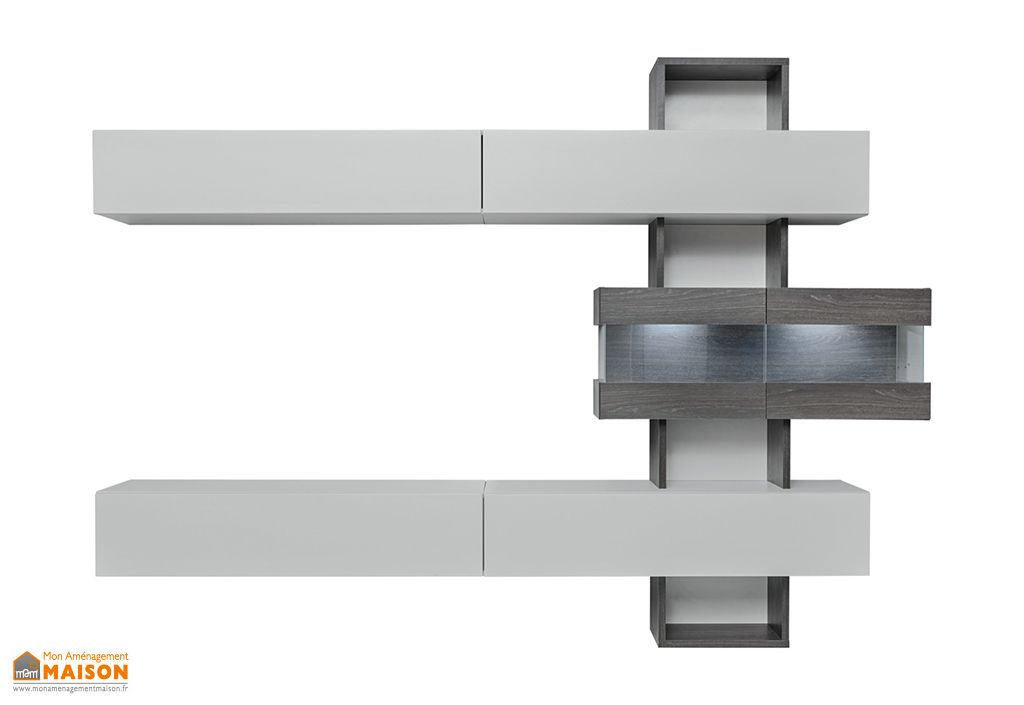 Meuble TV Mural Suspendu Design Moderne – Albanie AN3-17S-M13, Avec Colonnes, Vitrines Et Rangements, Sans LED - 7