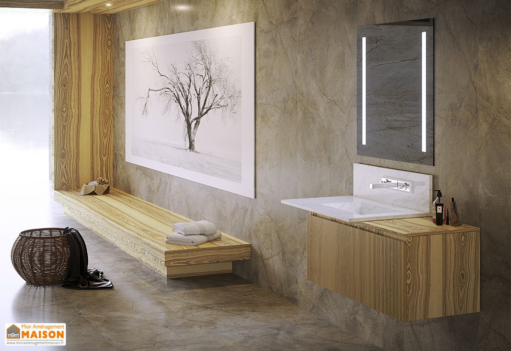 Ensemble meubles de salle de bain : vasque en céramique encastrable,  meuble, miroir LED - AD BATH