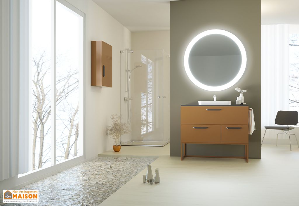 Tambo - Ensemble de 3 meubles de salle de bains (L/H/P : 102x186x33 cm) en mélaminé chêne