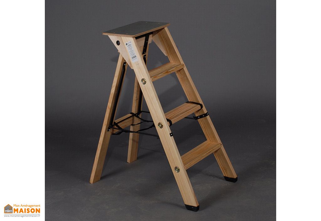 Escabeau en bois avec tablette - Levigne