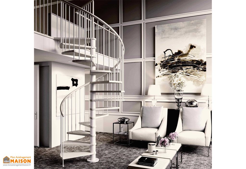 Escalier colimaçon en métal et bois 120 cm - C20 R2 blanc - D'Opera