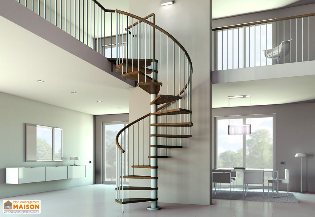 Escalier colimaçon en métal et bois 140 cm - C20 R2 gris - D'Opera