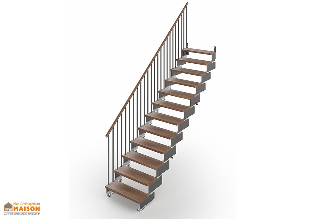 Escalier droit en bois et acier Composity – 12 marches - Rintal