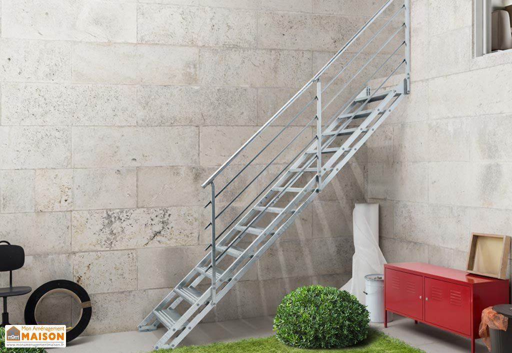 Escalier Extérieur Métallique 3 Marches - Galvanisé, Largeur 100 Cm, Hauteur Réglable