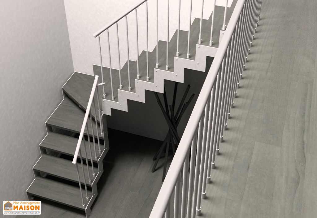 Escalier quart tournant bas en métal et bois 280 cm - Blanc - D'Opera
