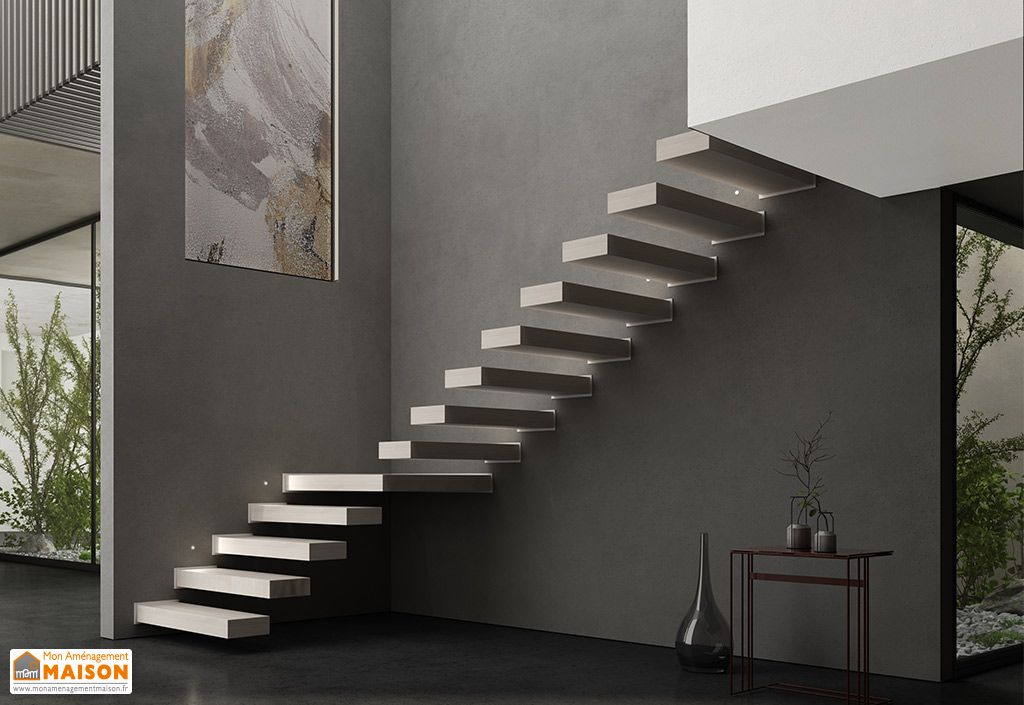 Escalier quart tournant en bois 12 marches Cantilever – largeur 90 cm