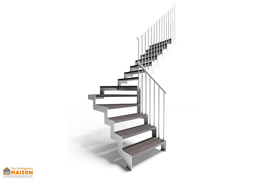 Escalier quart tournant central en métal et bois 280 cm - Blanc - D'Opera