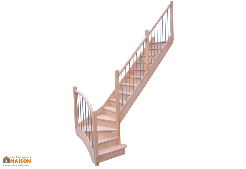 Escalier Quart Tournant Bas en Hêtre Duo - Levigne