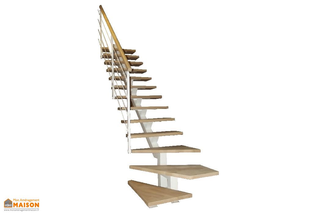 Escalier Quart Tournant – Bois Massif Et Métal – Occasion état Neuf
