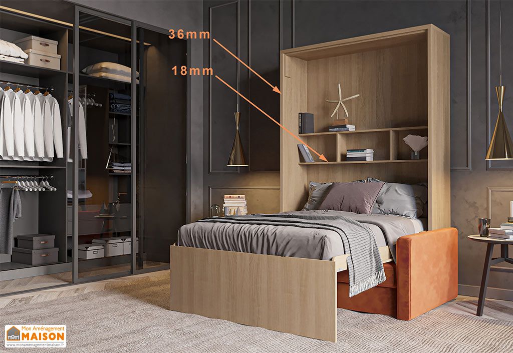 Canapé lit escamotable en bois 140 x 200 cm - Belo Sofa