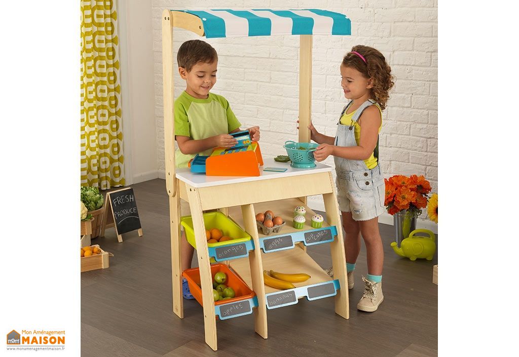 Epicerie Enfant en Bois avec 30 PCS Accessoires Marchande Enfants