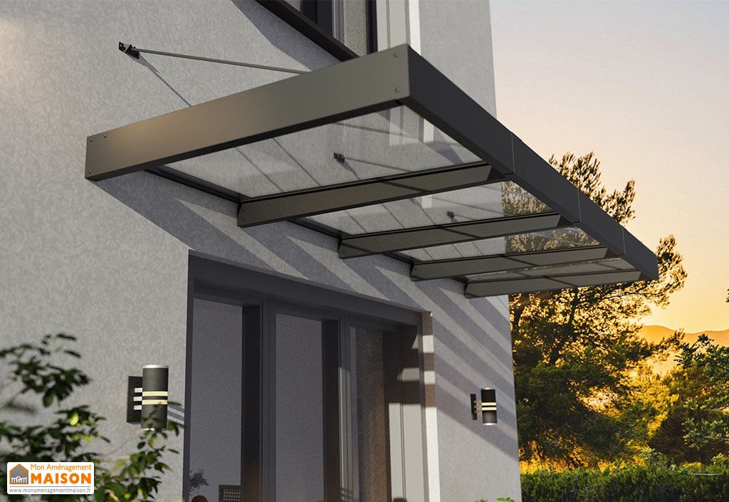 Marquise De Porte Terre Jardin 80x120cm Noir - Auvent Protection Pluie Design Moderne