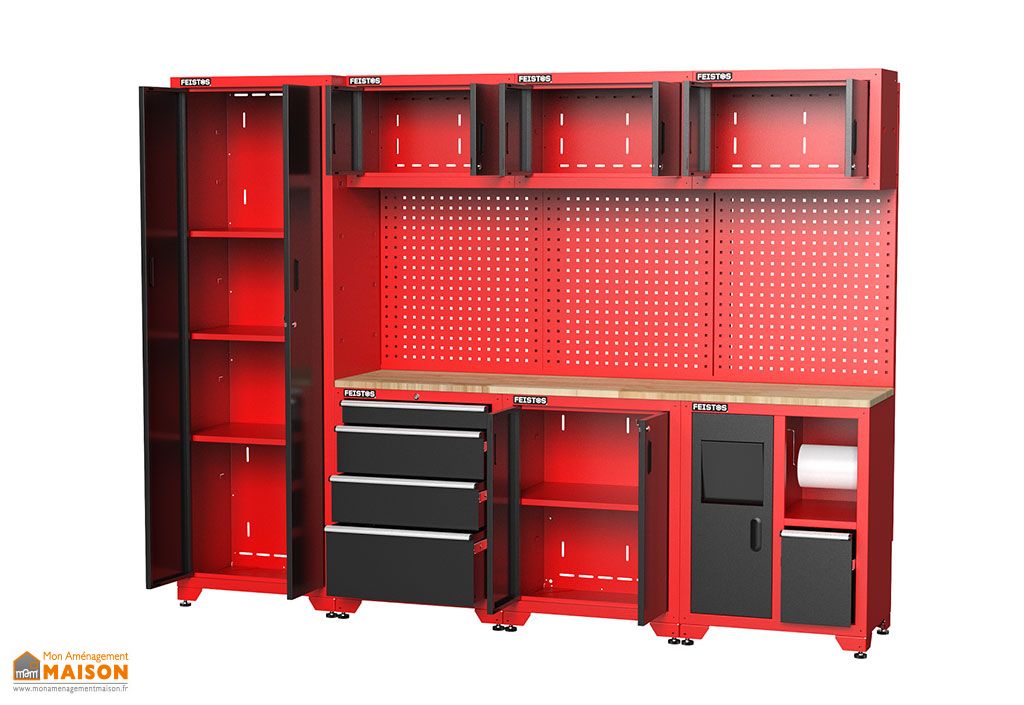 Meuble Cuisine Armoire Métallique Industrielle Rouge 88x40x35cm - 2 étagères Réglables Meuble Acier Bureau Atelier