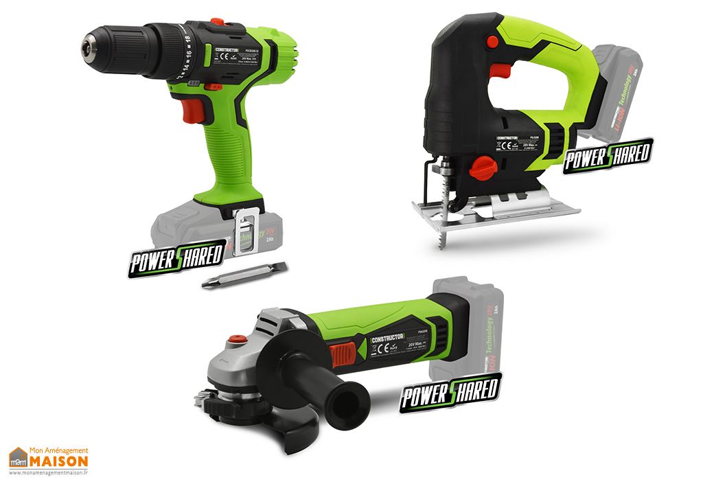 Pack de 3 outils électriques sans fil + batteries et chargeur - Constructor