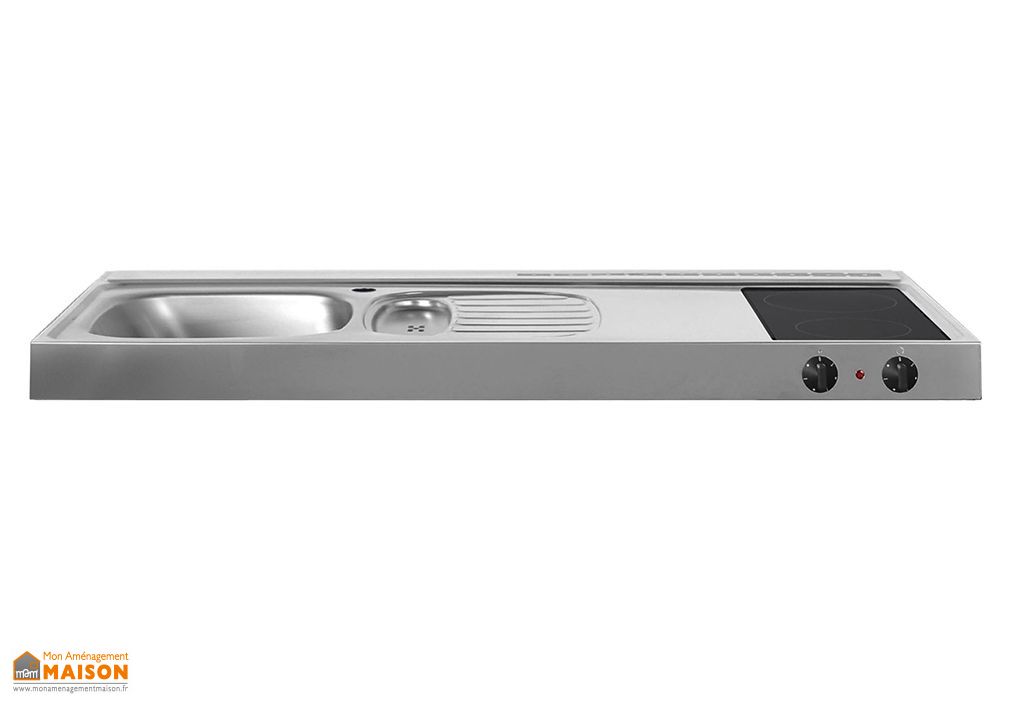 Plan de Travail en Inox 120x60 cm avec Évier et Plaques Vitrocéramiques
