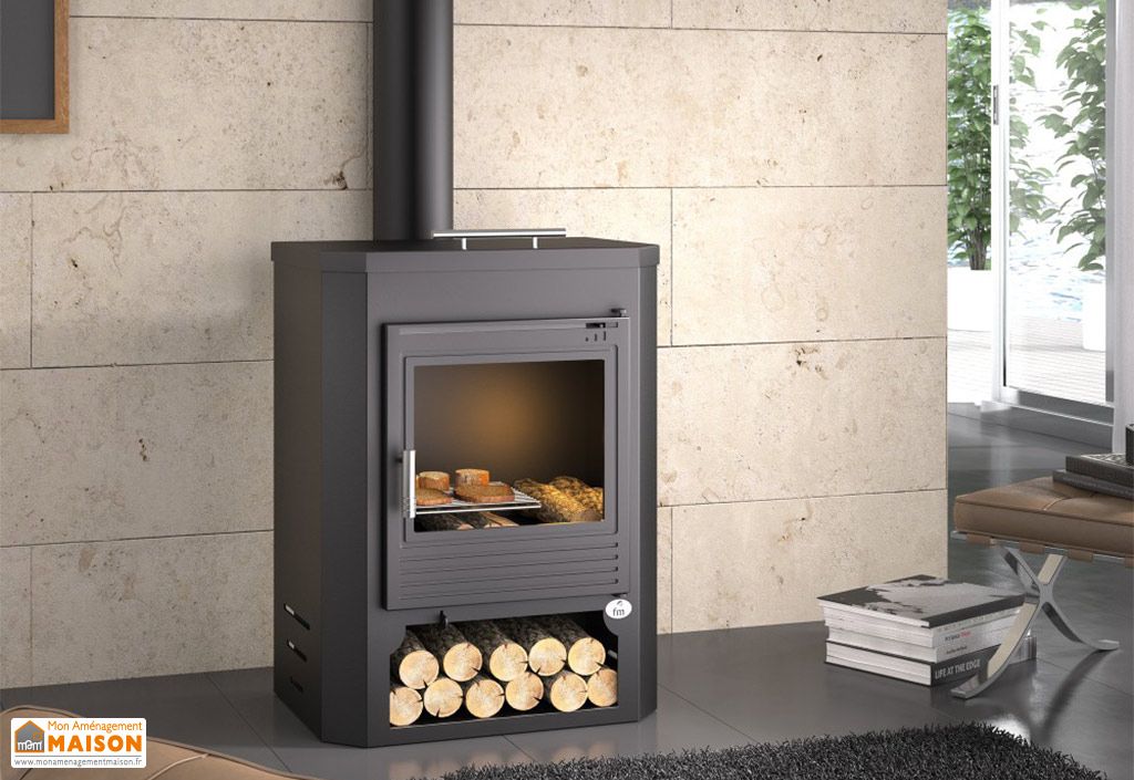 Poêle à bois double combustion bûcher et grille de cuisson 11 kW – M