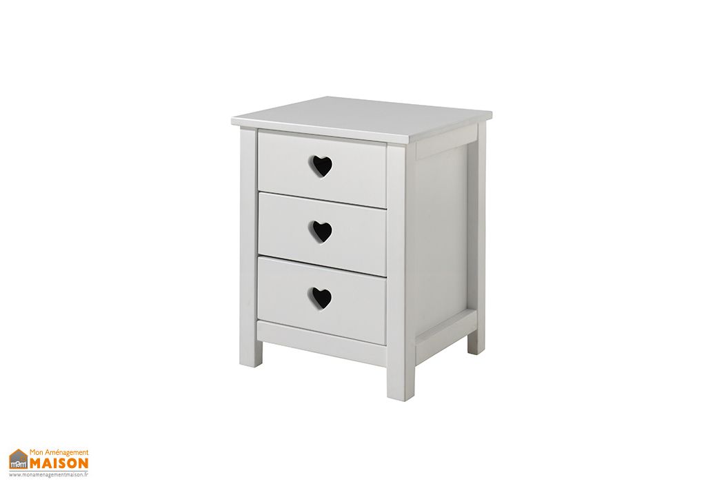 Commode Enfant 3 Tiroirs Avec Poignées Cœur - Table De Nuit MDF, Dimensions 62x38x30 Cm - Blanc Et Vert Menthe - 13