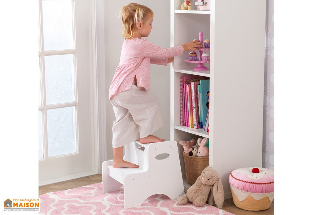 Tabouret Enfant Marchepied En Bois - Blanc - Pieds Extensibles - Stable Jusqu'à 100kg - Pour Salle De Bain Ou Chambre