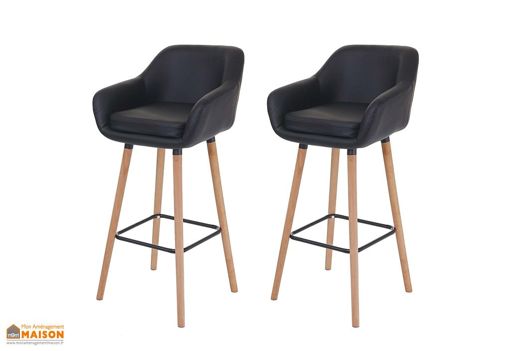 Lot de 2 tabourets de bar en bois massif et simili cuir – hauteur 79 cm