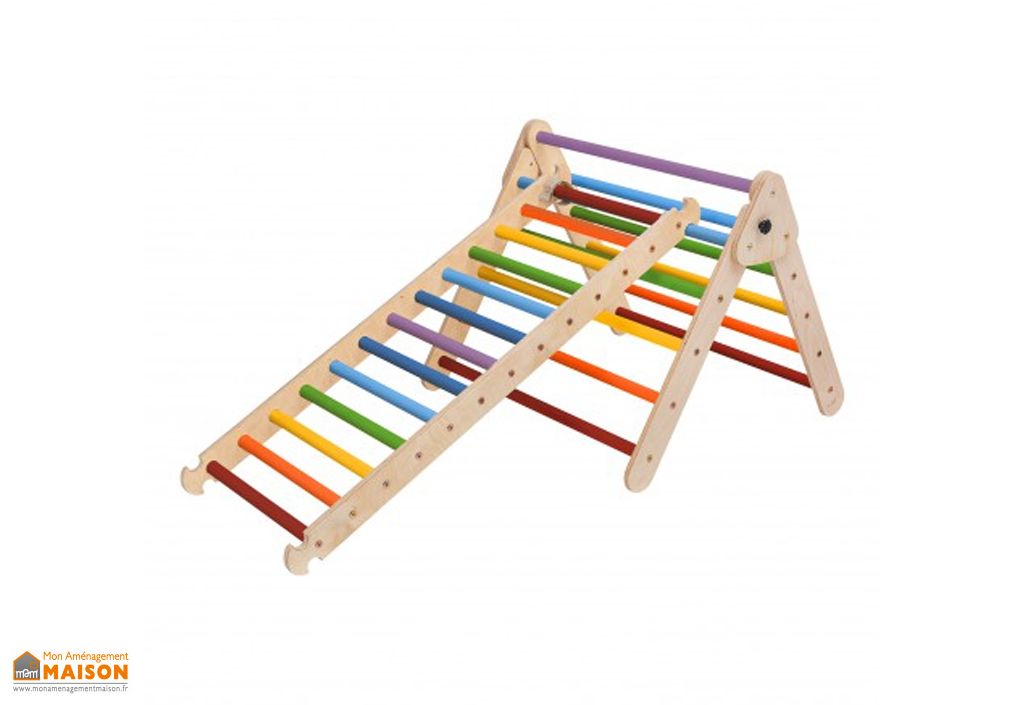 BlueWood Triangle Escalade Montessori 7 En 1 Avec Toboggan - Arc En Bois Hêtre Charge 50kg