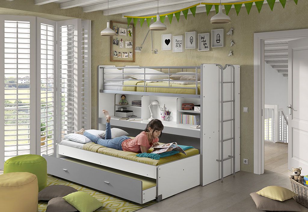 Lit Superposé Blanc 80x200 Cm En Bois De Pin Massif – Design Élégant Et Gain De Place Idéal Pour Chambres Enfants Ou Petits Espaces