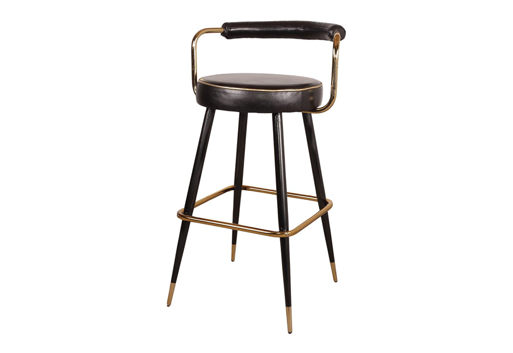 Tabouret haut style vintage en acier et cuir – 52 x 48 x 94 cm