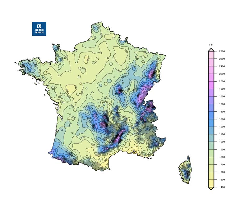 Carte pluviométrique de France.