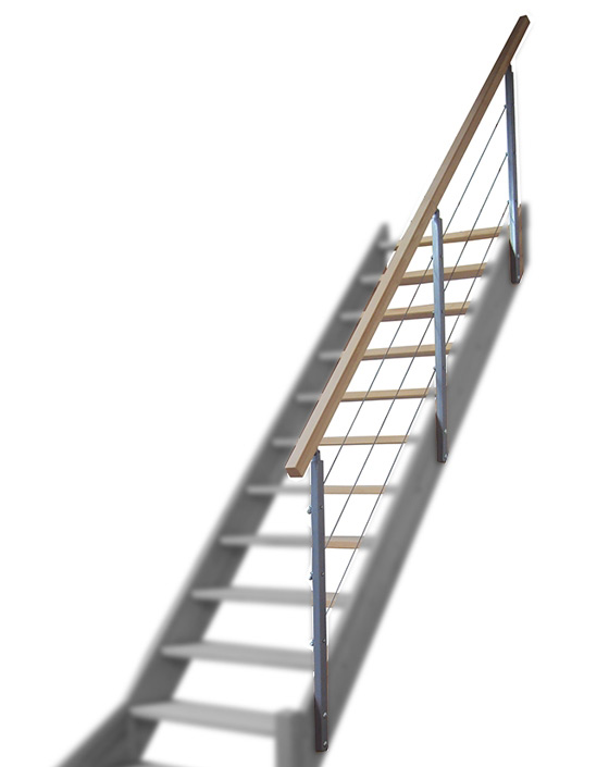 Rampe d'escalier en bois et en métal.